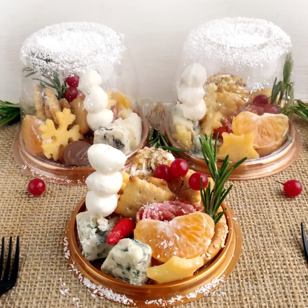 Snow Ribbon Food Christmas Charcuterie Snowglobes - Bite-Sized Bash