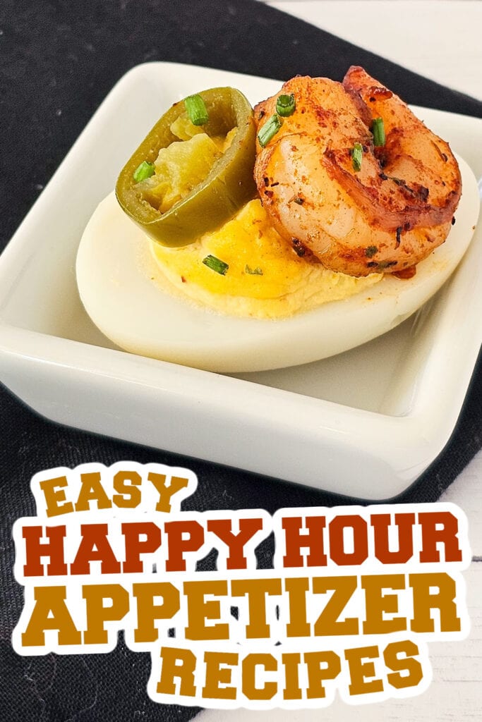 happy hour appetizers -Cajun Deviled Eggs with Shrimp