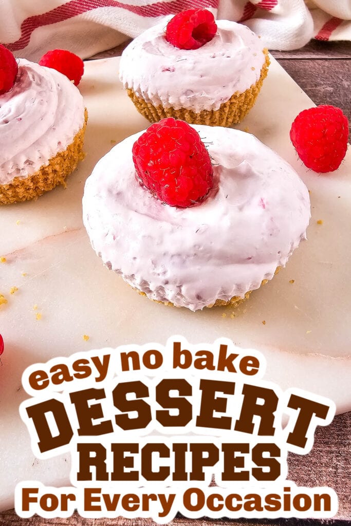 no bake desserts - Mini No-Bake Raspberry Cheesecakes