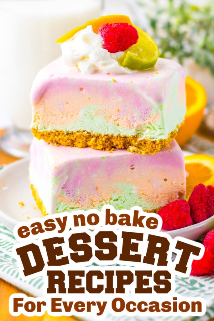 no bake desserts - No-Bake Rainbow Sherbet Bars