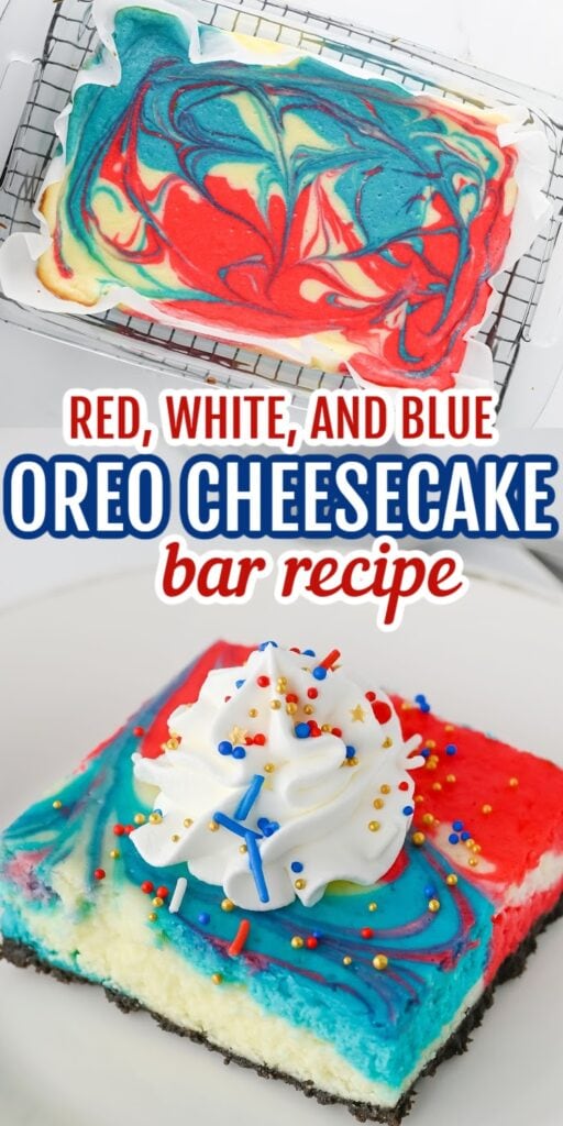 red, white, and blue cheesecake bars