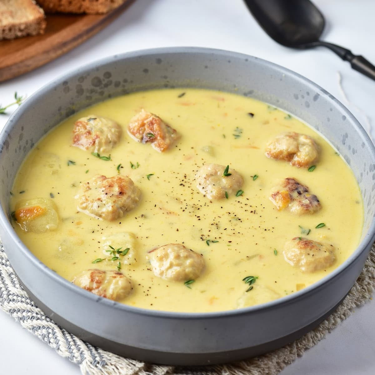 Cheesy Turkey Meatball Soup