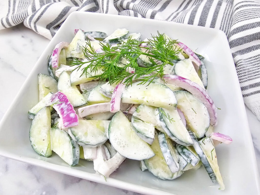 photo of the finished Creamy Cucumber Salad