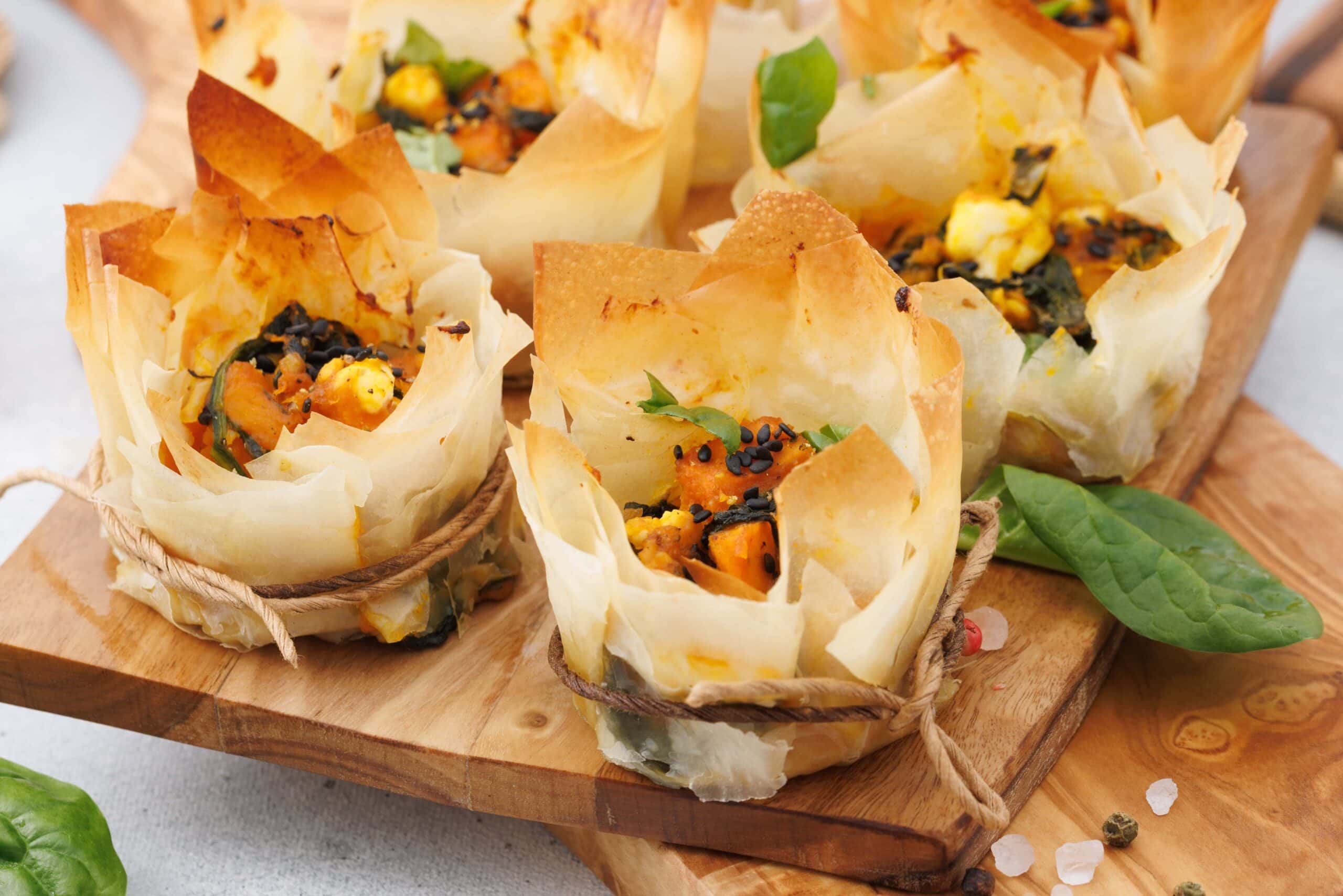 Photo of the finished Pumpkin Feta Phyllo Cups