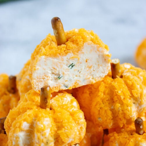 mini pumpkin-shaped cheeseballs recipe photo