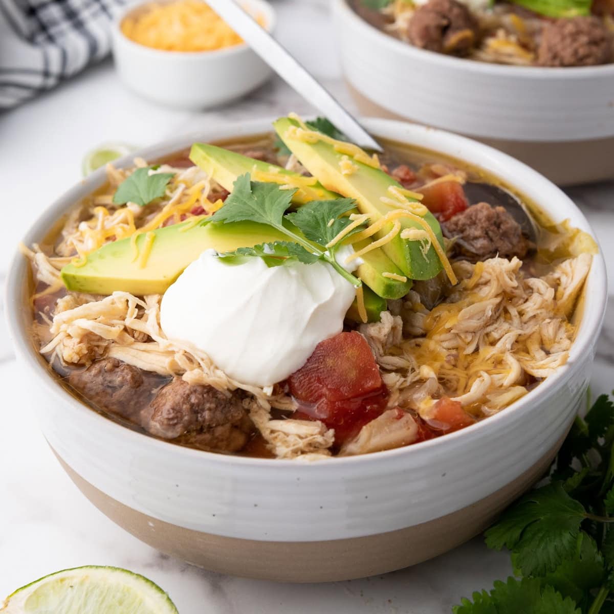 One-Pot Chicken and Beef Taco Soup Social Media Image