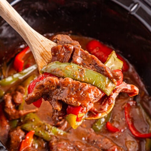 Photo of the finished Slow Cooker Pepper Steak
