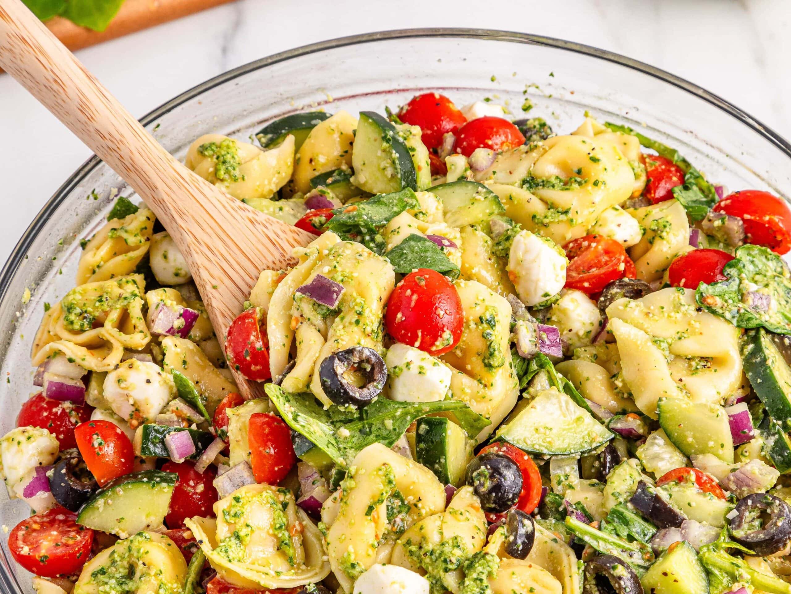 Photo of the Finished Tortellini Pesto Pasta Salad