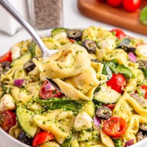 Photo of the Finished Tortellini Pesto Pasta Salad