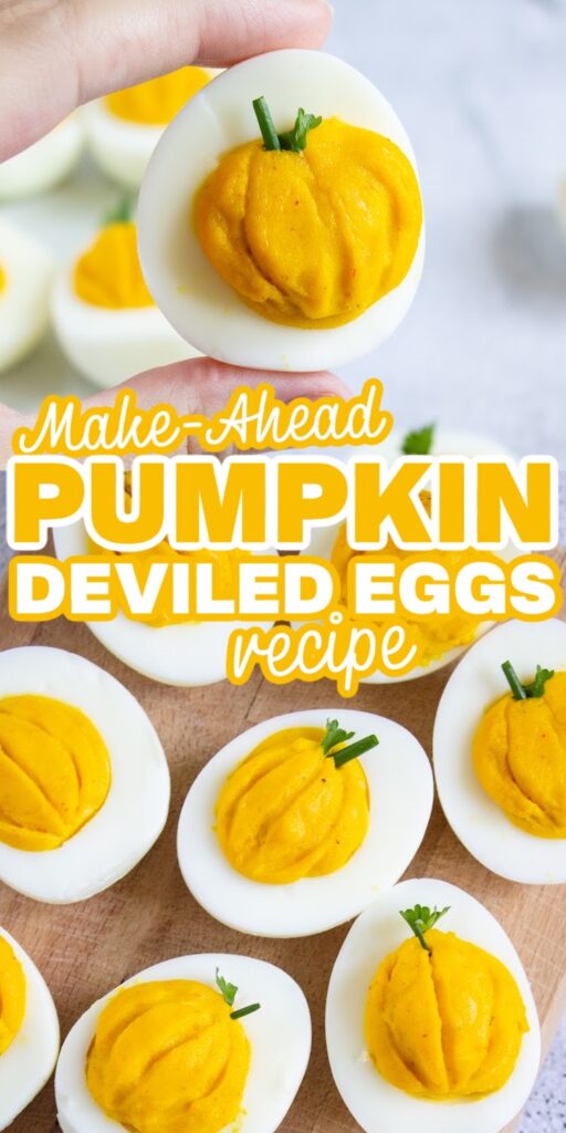 pumpkin deviled eggs pin image