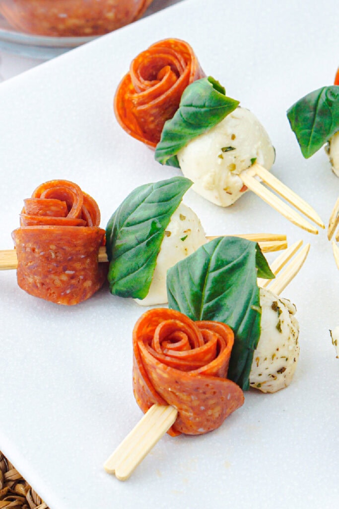 work party snacks - 3-Ingredient Pepperoni Rose Skewers