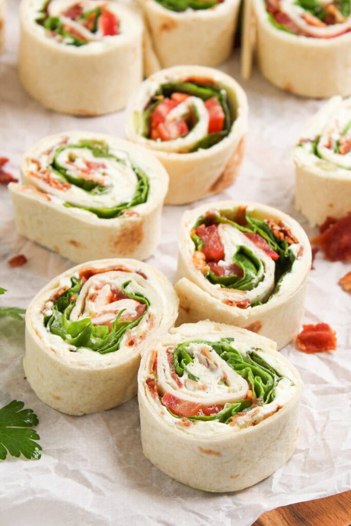 work party snacks - BLT Pinwheel Sandwiches