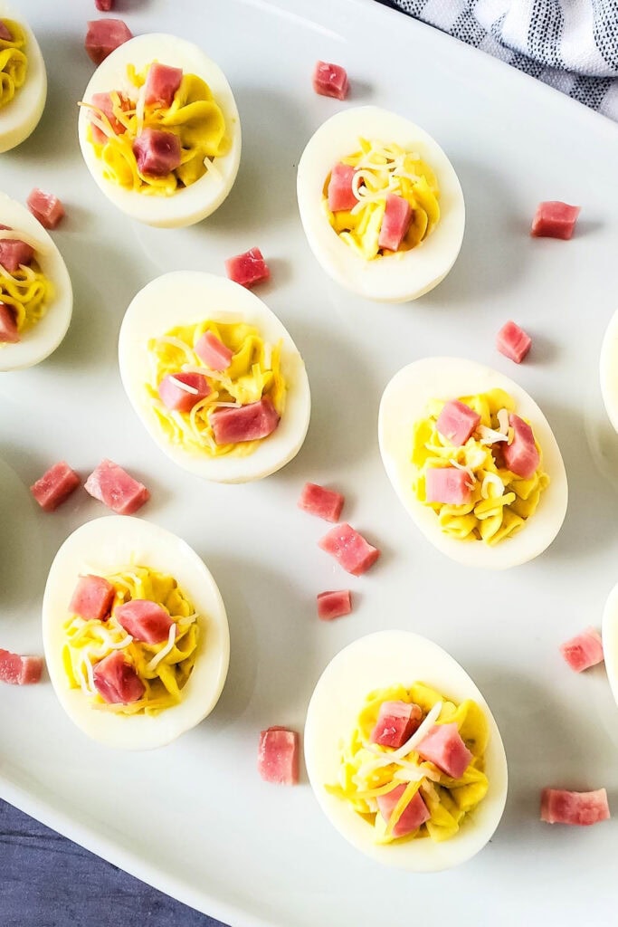 work party snacks - Ham and Cheese Deviled Eggs