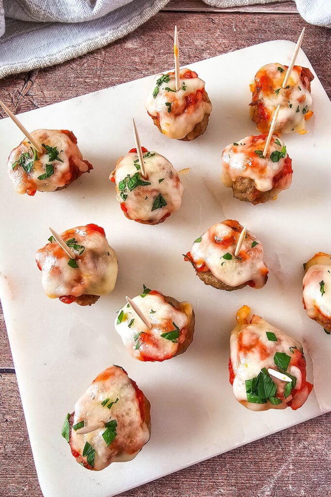 work party snacks -Mini Meatball Marinara Bites