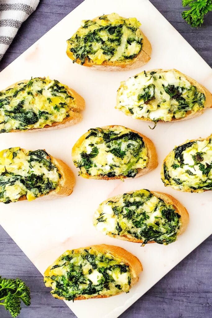 work party snacks - Spinach Artichoke Crostini
