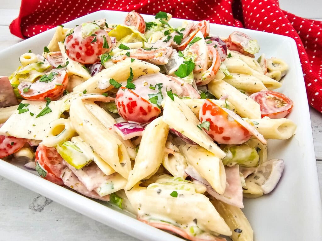 photo of the finished Italian Hoagie Pasta Salad