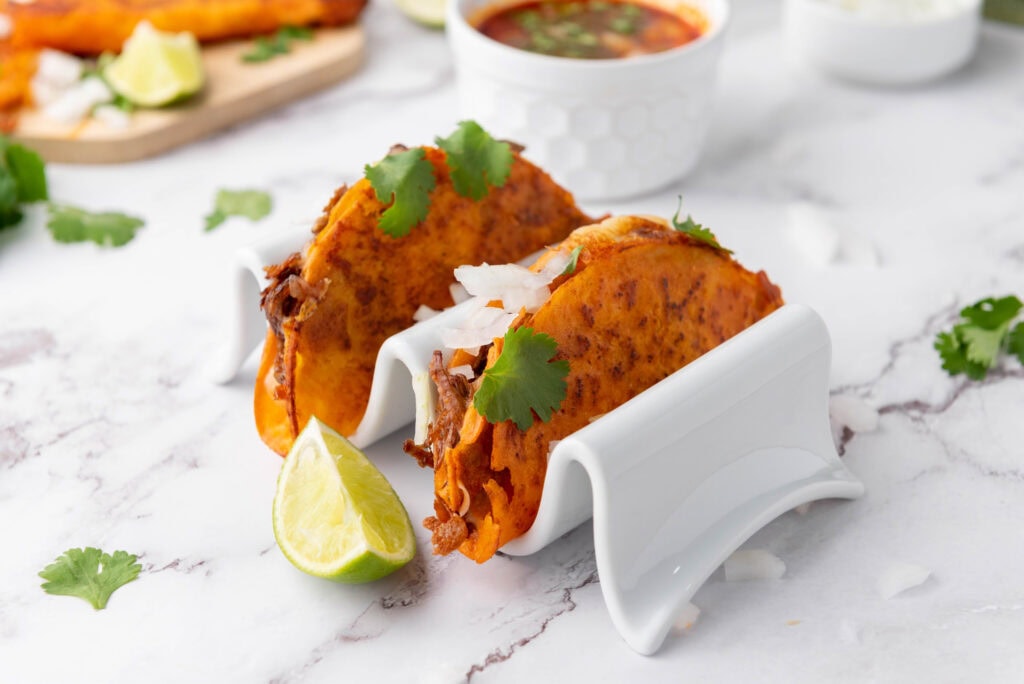 photo of the finished quesabirria tacos