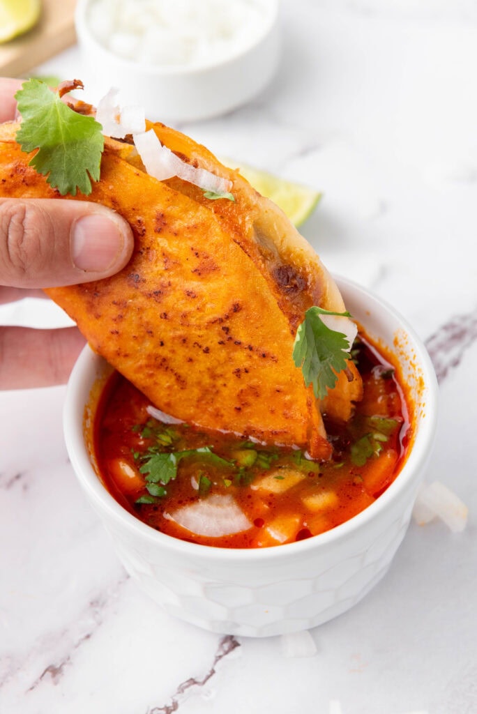 photo of the finished quesabirria tacos