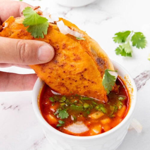 photo of the finished quesabirria tacos