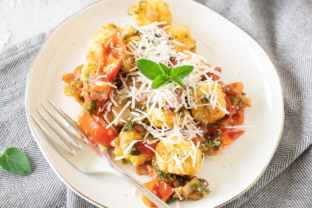 photo of the finished Potato Gnocchi with Bacon