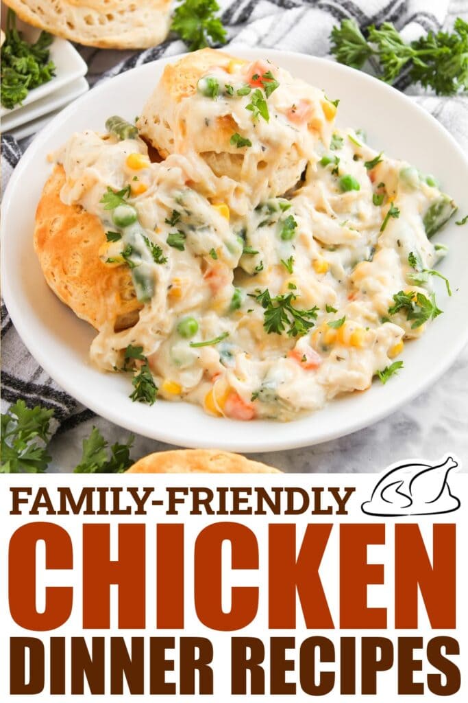 chicken dinner recipes - Cheesy Chicken Pot Pie Over Biscuits