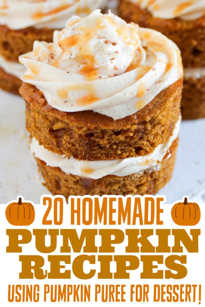 pumpkin recipes using pumpkin puree - Mini Pumpkin Cakes with Caramel Buttercream Frosting