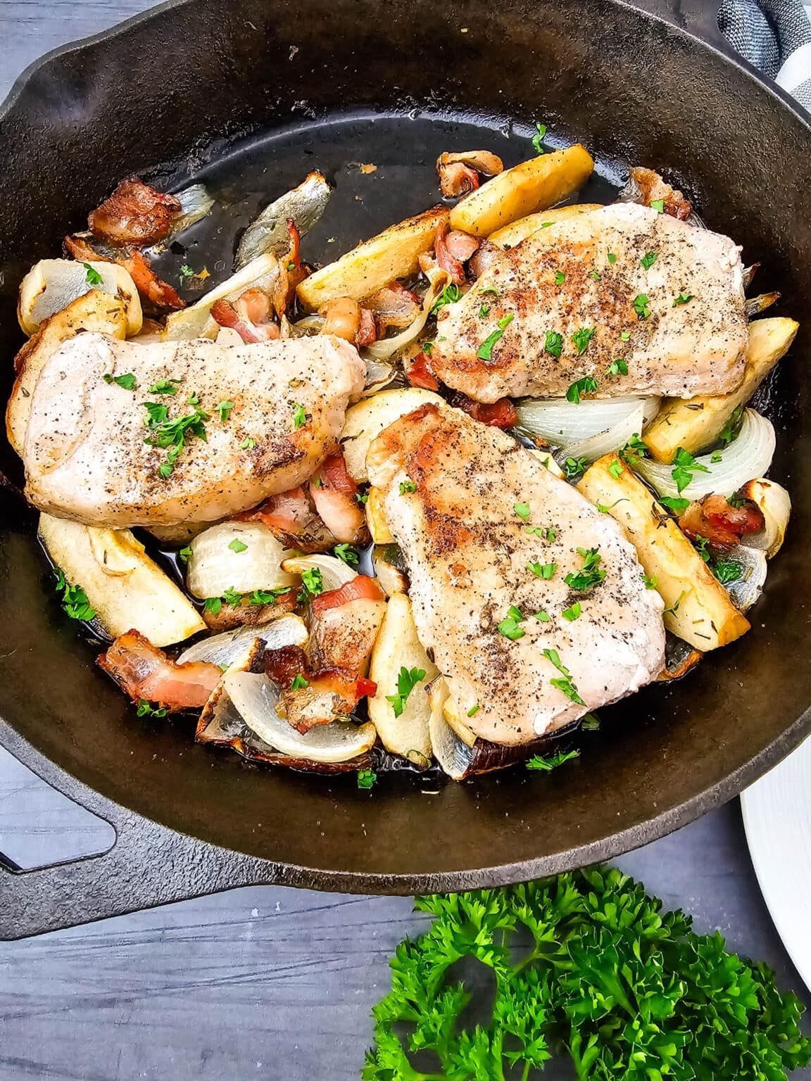 Iron Skillet Apple Pork Chops - Bite-Sized Bash