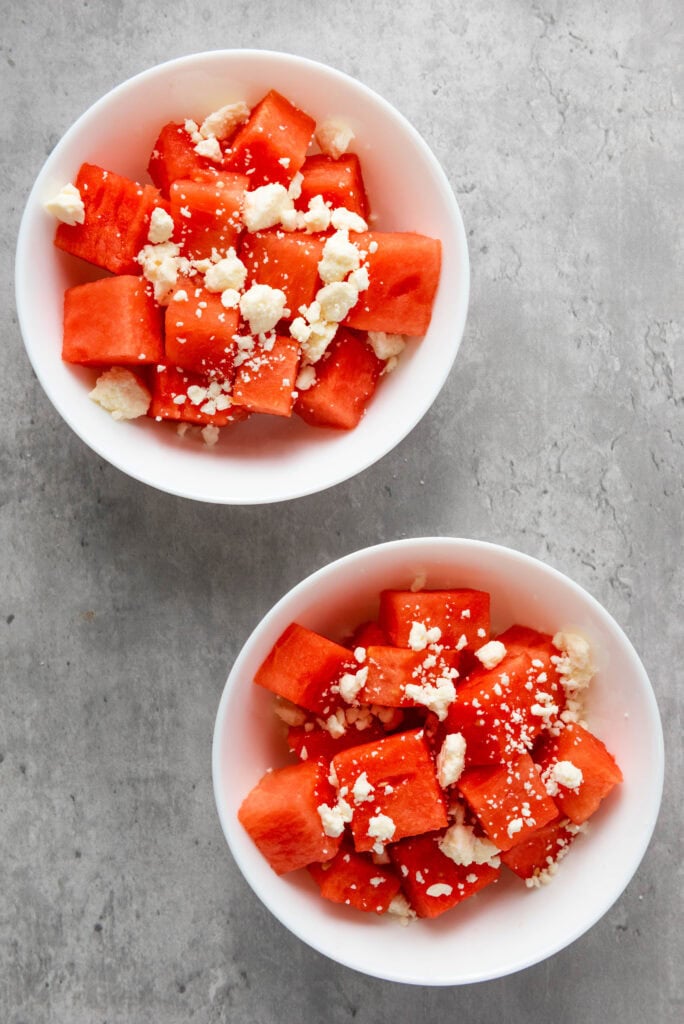 watermelon feta salad process photo