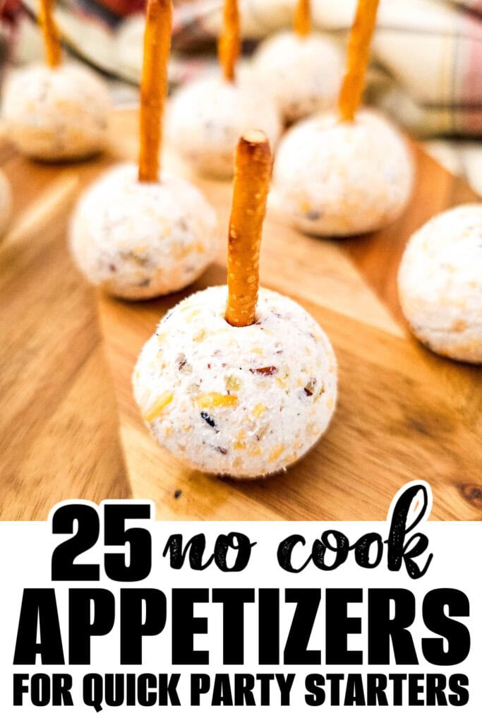 no cook appetizer - Cheeseball Bites on Pretzel Sticks