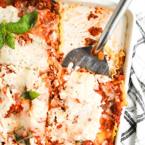 photo of the finished sheet pan lasagna