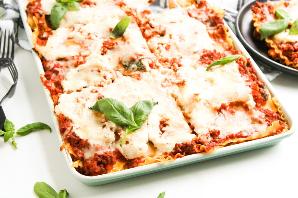photo of the finished sheet pan lasagna