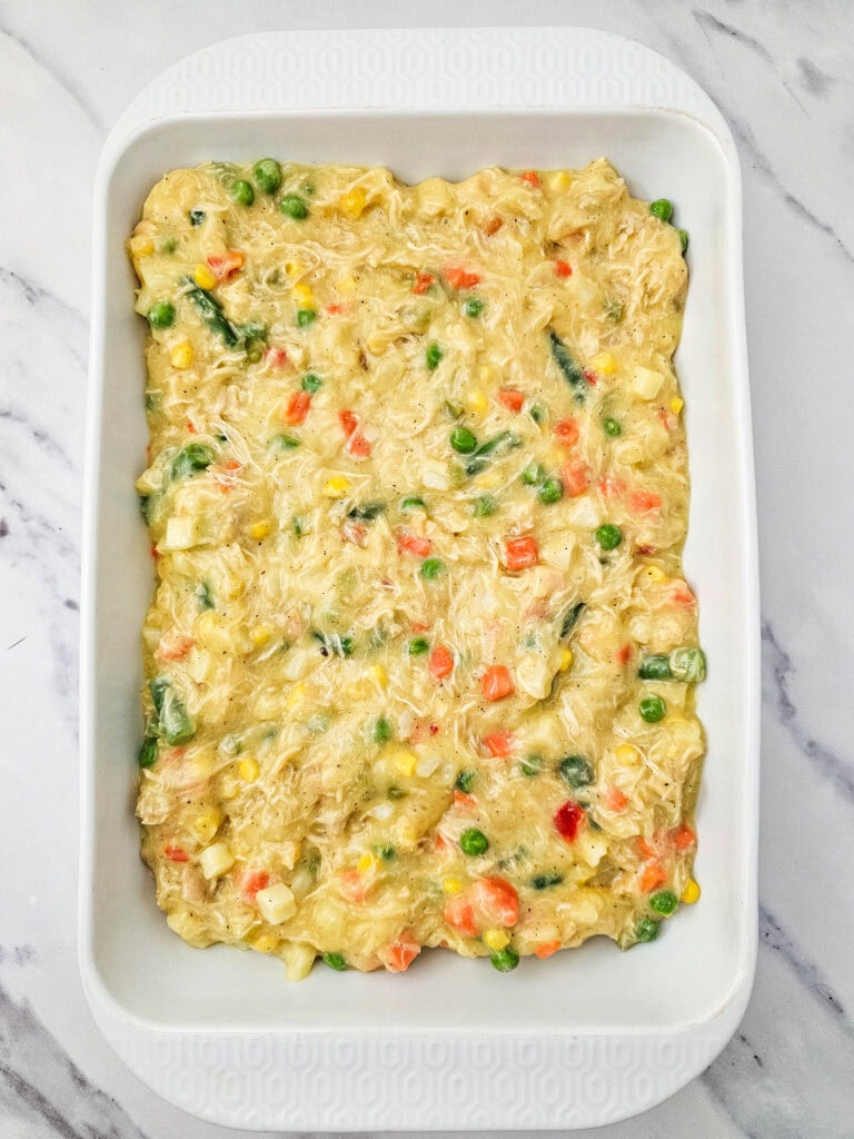 chicken pot pie casserole process photo