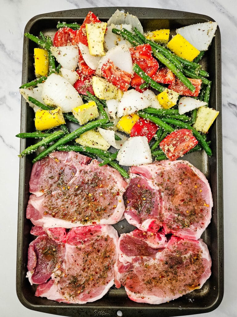 sheet pan italian pork chops process photo
