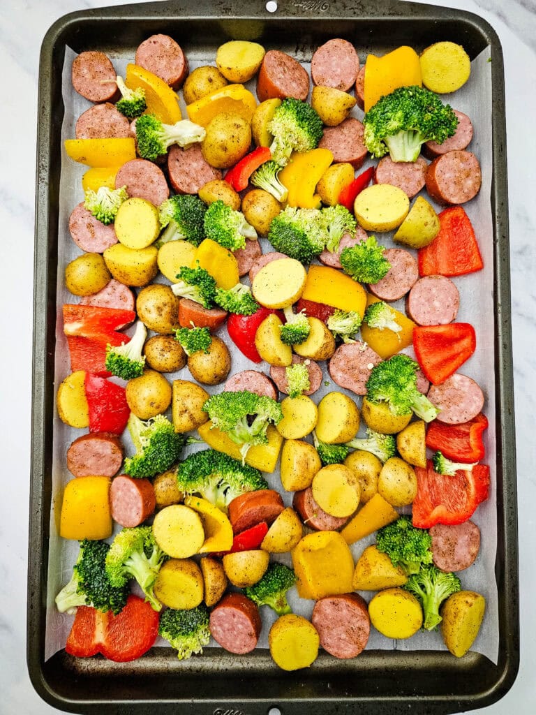 Sheet Pan Sausage and Veggies Process Photo
