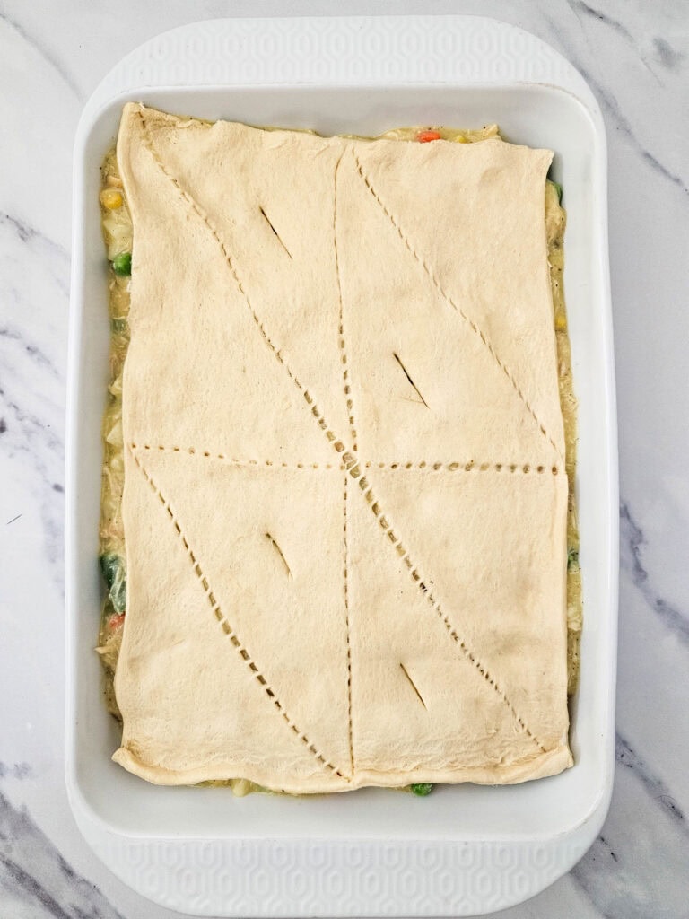 chicken pot pie casserole process photo