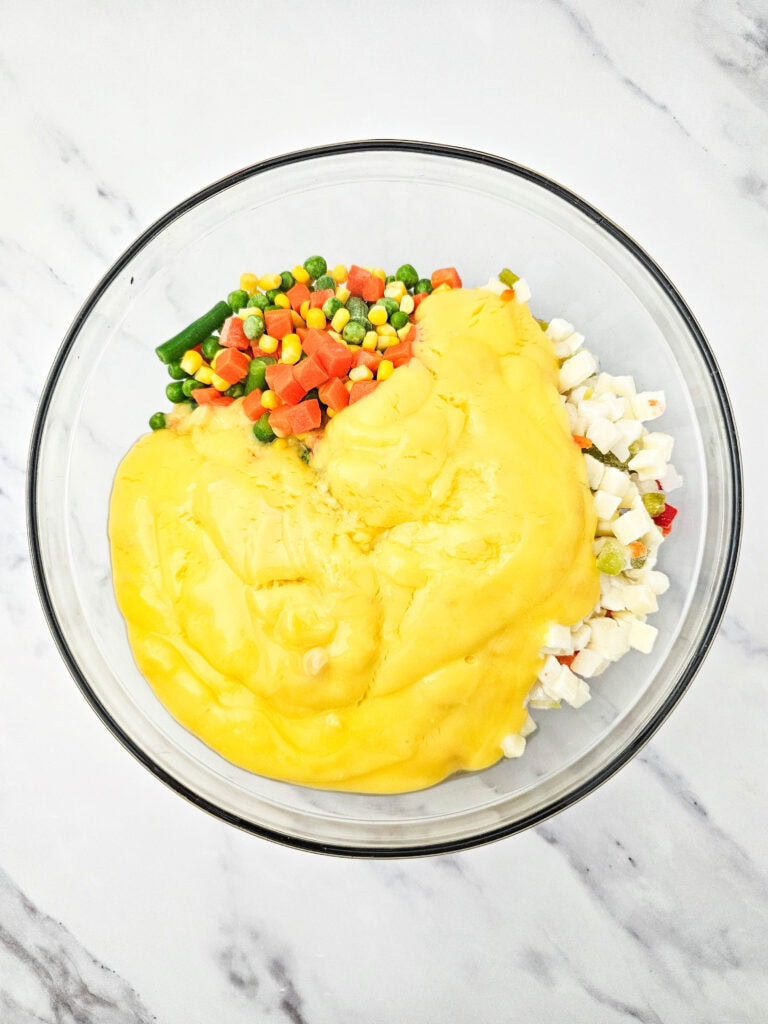 chicken pot pie casserole process photo