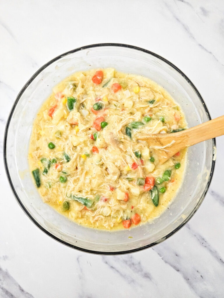 chicken pot pie casserole process photo