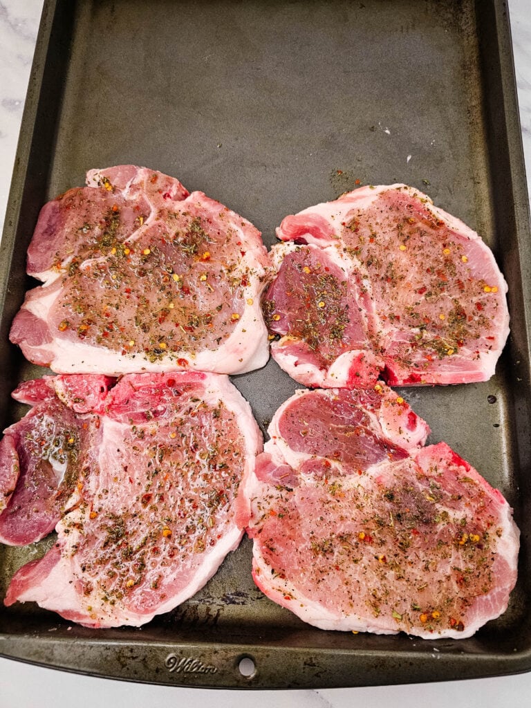 sheet pan italian pork chops process photo