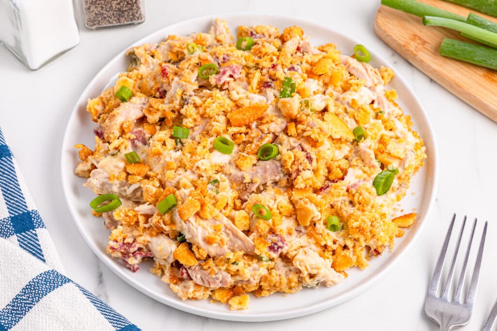 photo of the finished Ritz Cracker Chicken Casserole