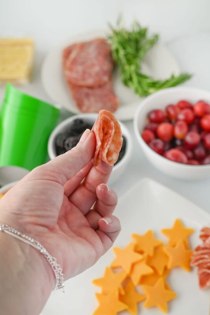 christmas charcuterie cups process photo