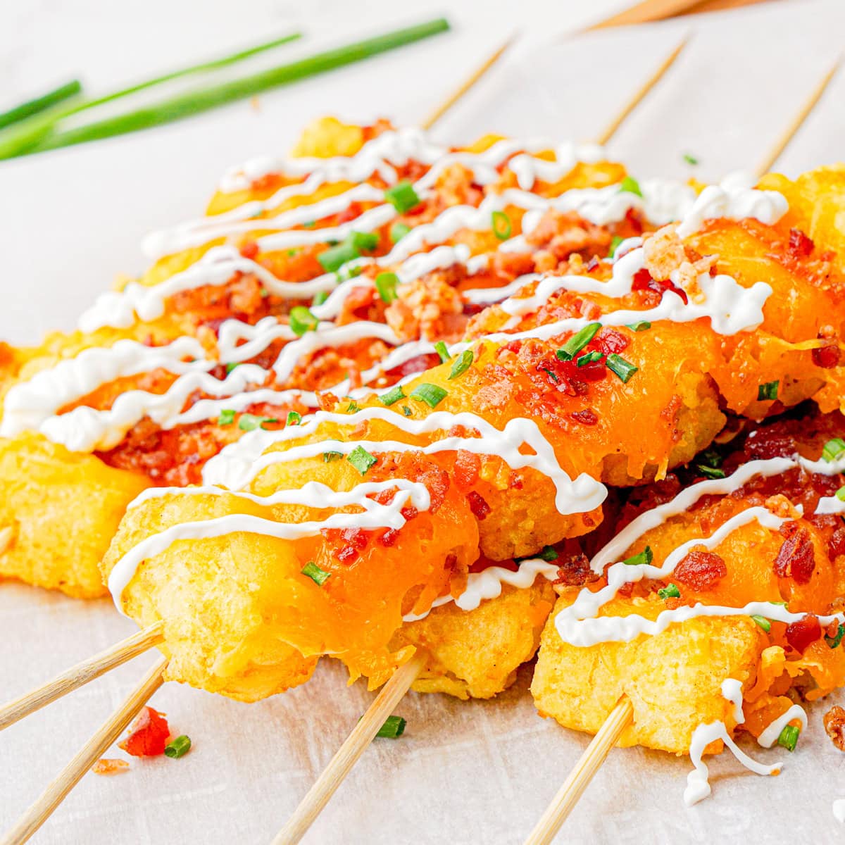loaded tater tot skewers