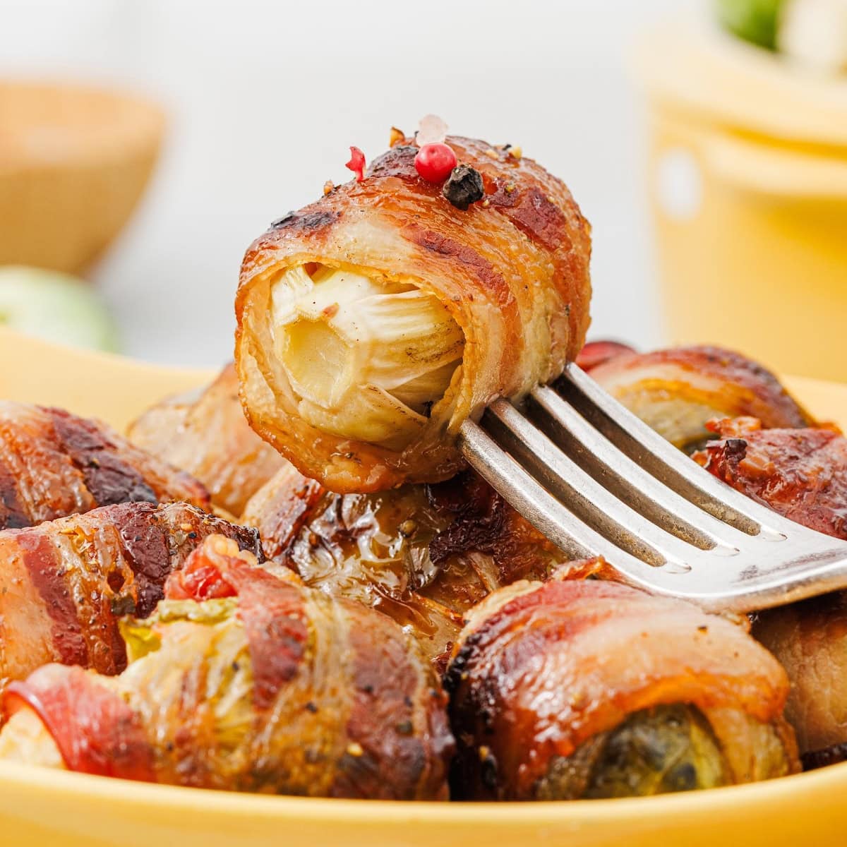 maple glazed bacon wrapped brussels featured image