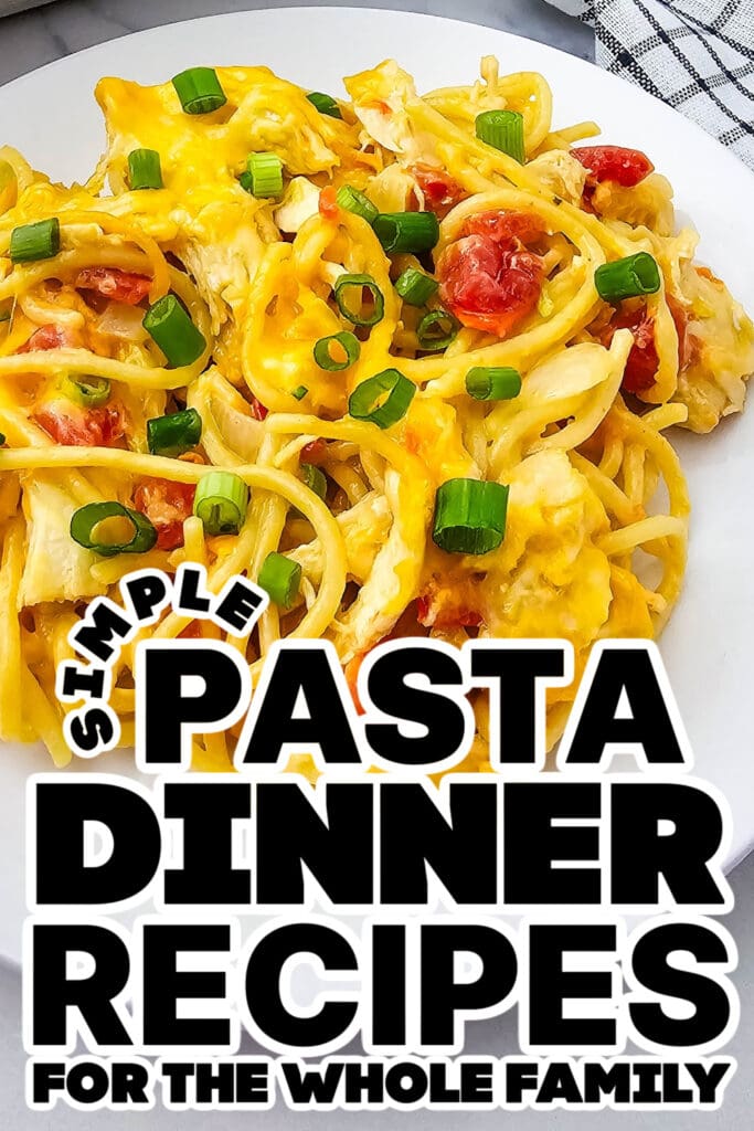 pasta dinner recipes - cheesy chicken rotel spaghetti