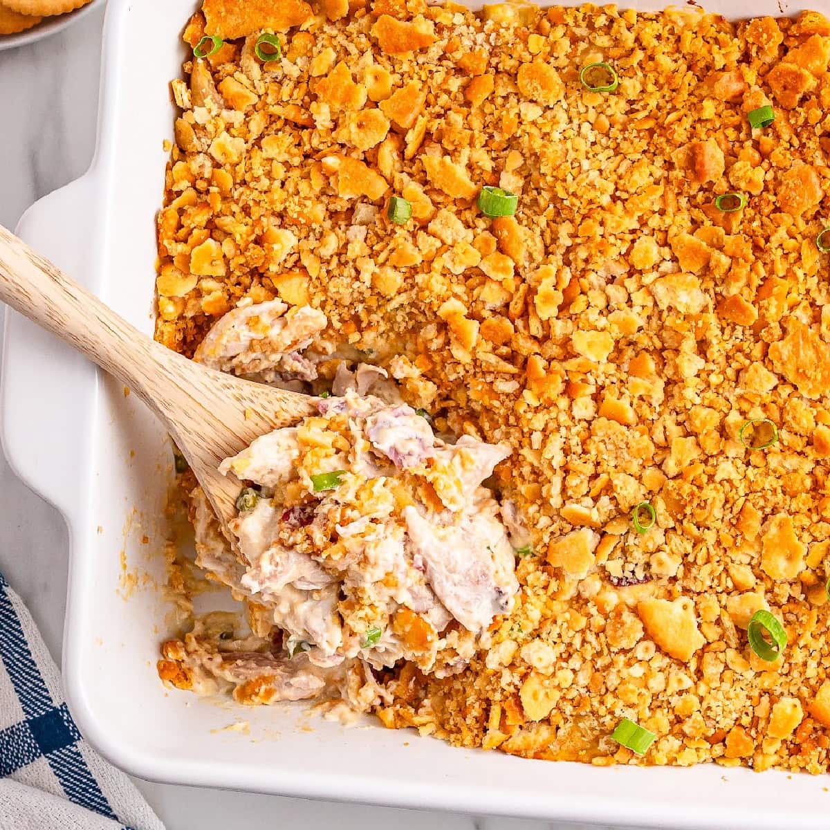 photo of the finished ritz cracker chicken casserole