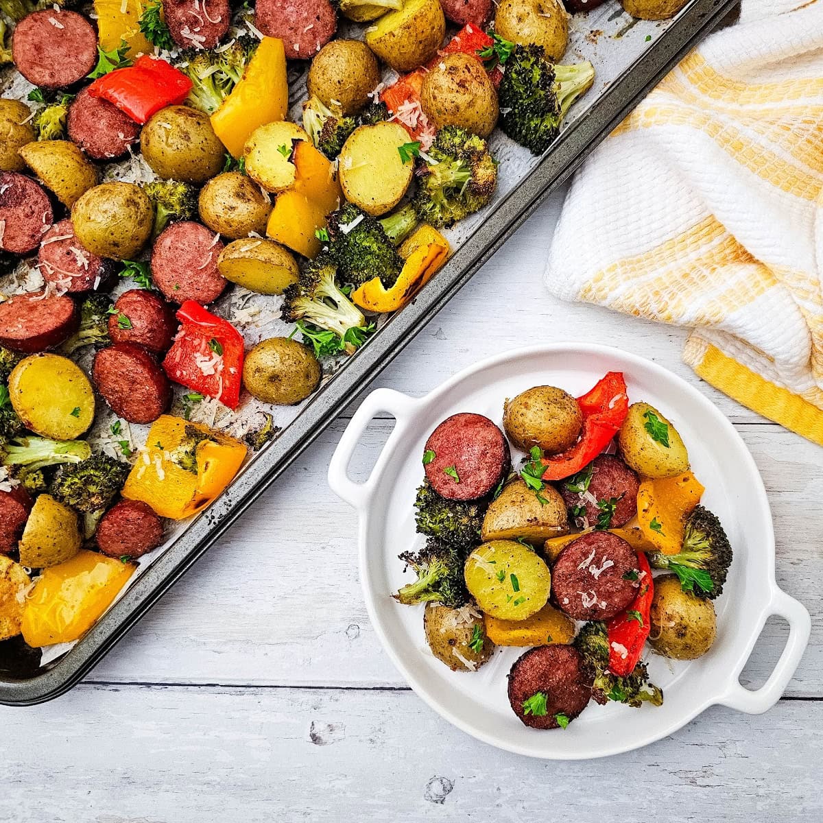 sheet pan sausage and veggies social media image