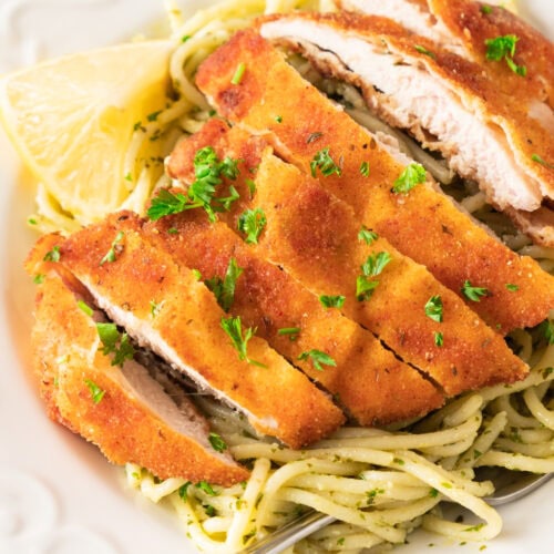 Crispy Lemon Garlic Chicken Spaghetti