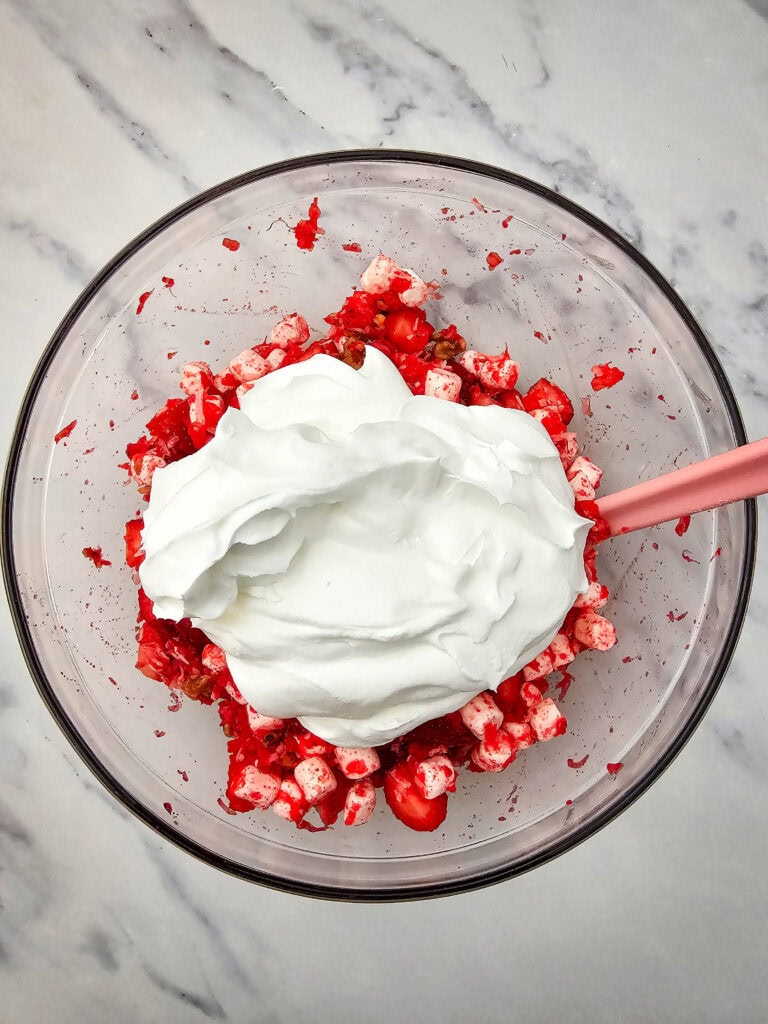strawberry fluff salad process photo