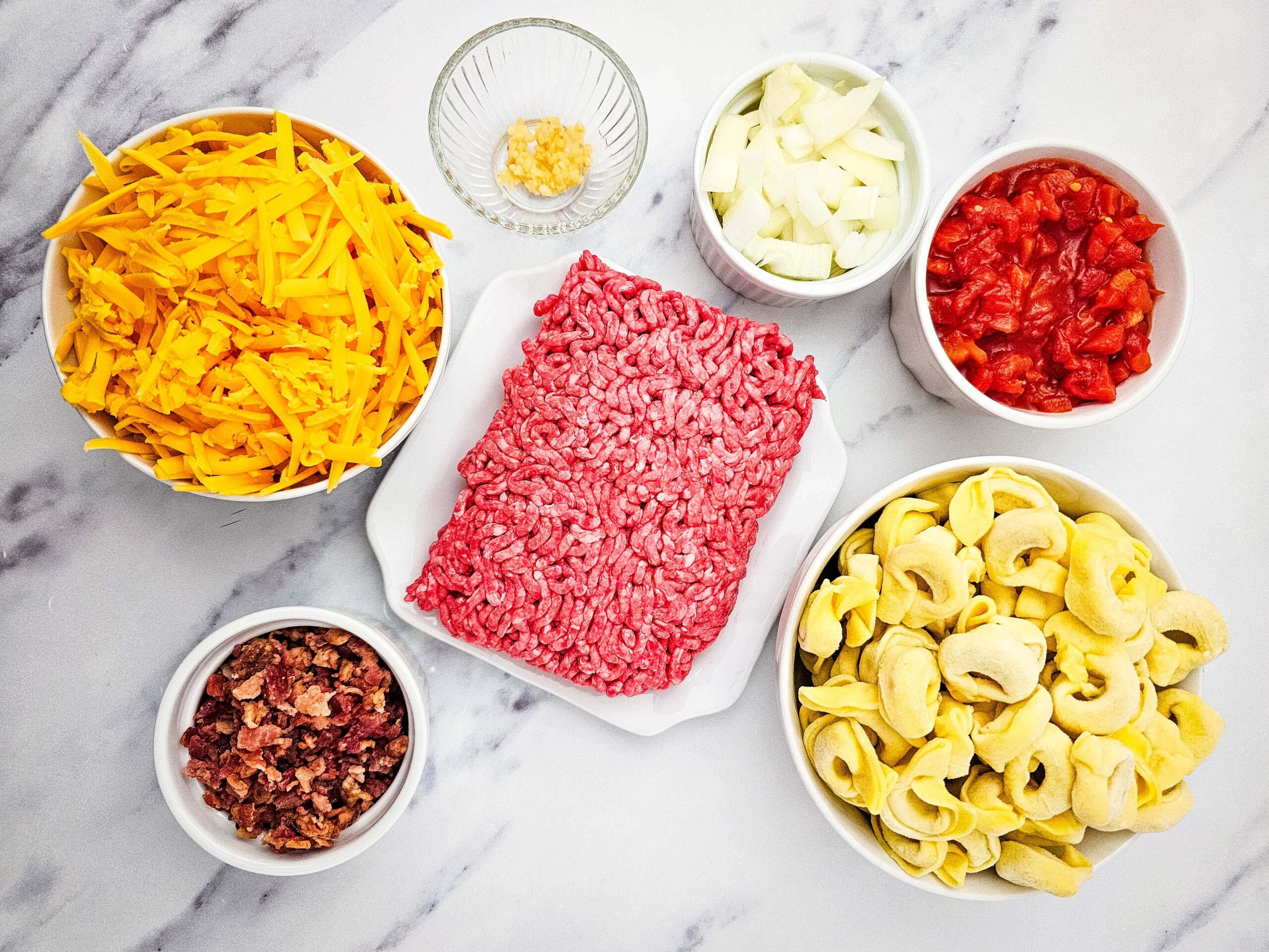 Skillet Bacon Cheeseburger Tortellini Process Photo