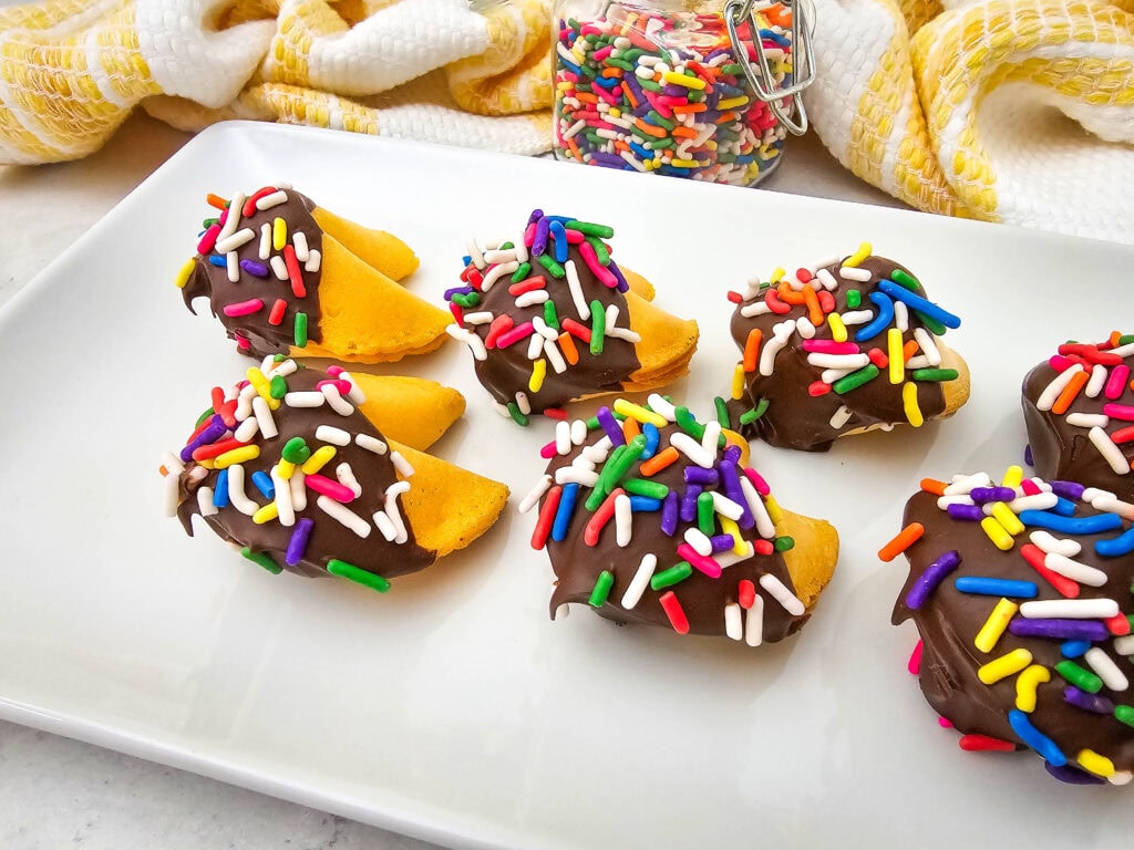 photo of the finished Rainbow Sprinkles Fortune Cookies