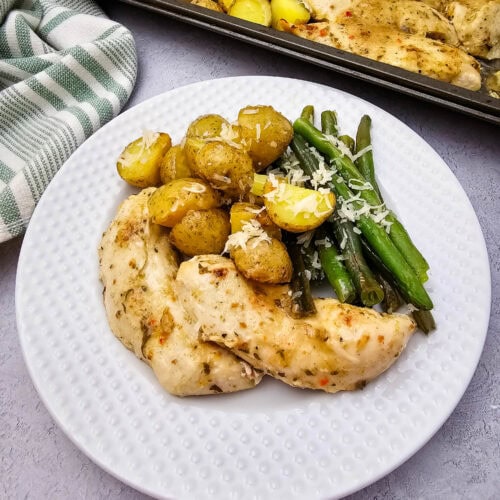 photo of the finished Sheet Pan Garlic Parmesan Chicken